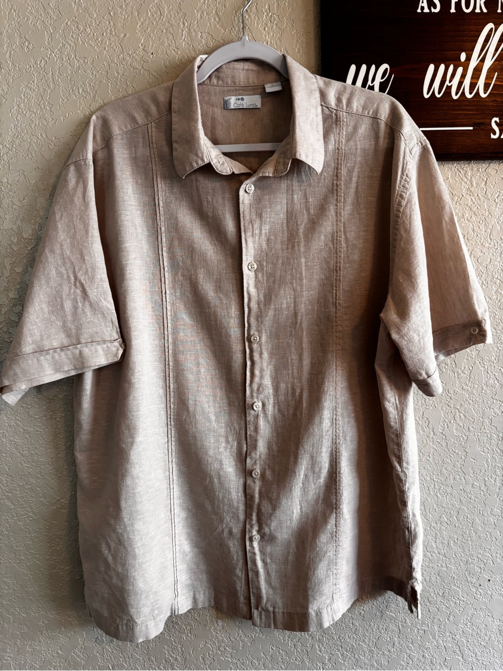 Men's Short-Sleeve Linen Button-Down Shirt - Taupe by Club Room